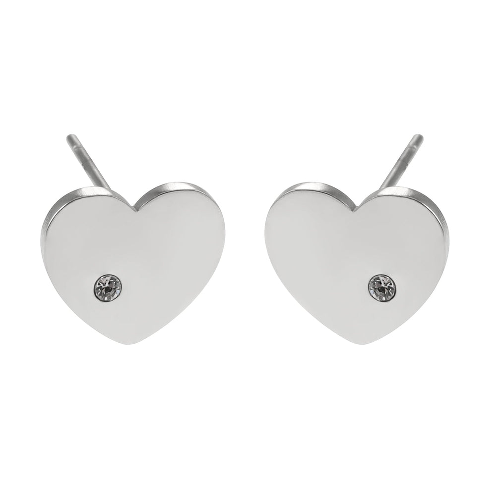 CUORE : Boucles d'oreilles clous en or blanc argenté en forme de cœur, zircone (CZ)