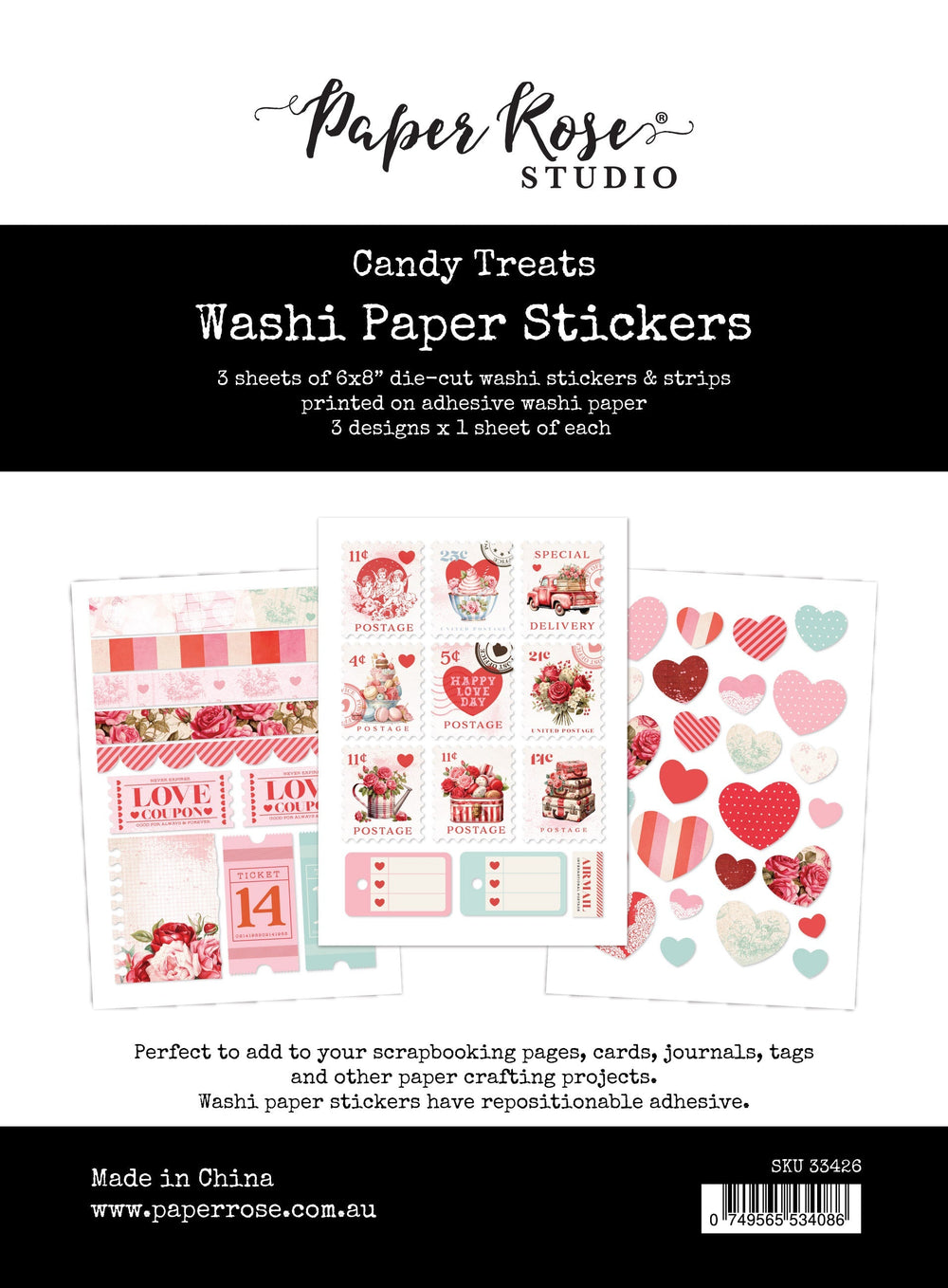 Paquet d'autocollants en papier Washi Candy Treats 6x8 33426