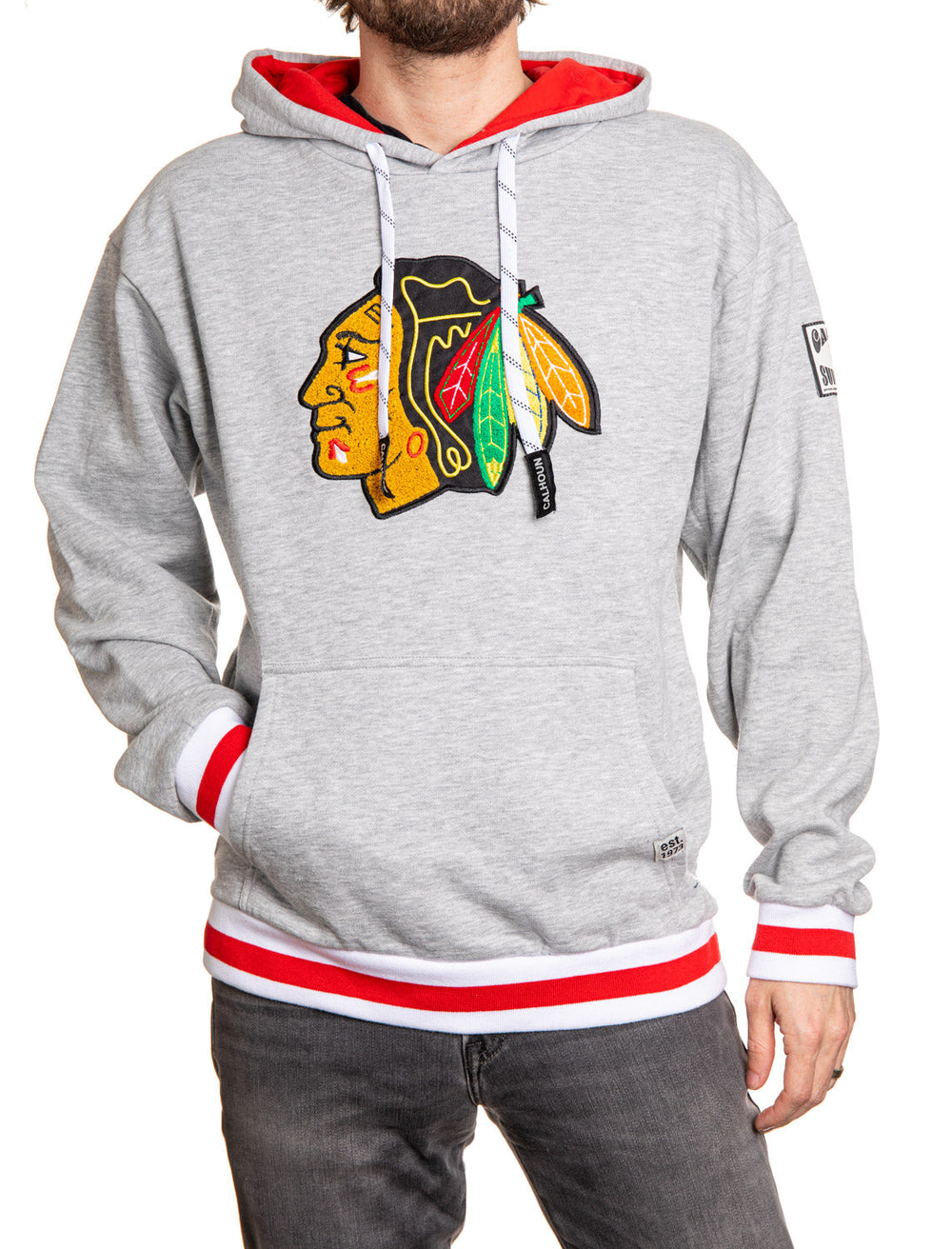 Chandail à capuchon Chicago Blackhawks « Style Muskoka » de première qualité avec logo tissé en chenille
