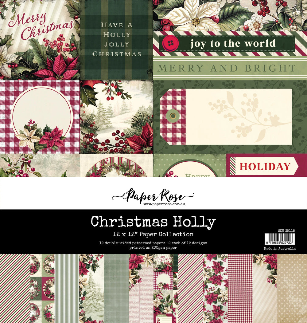 Collection de papiers "Houx de Noël" 30x30 cm 35118
