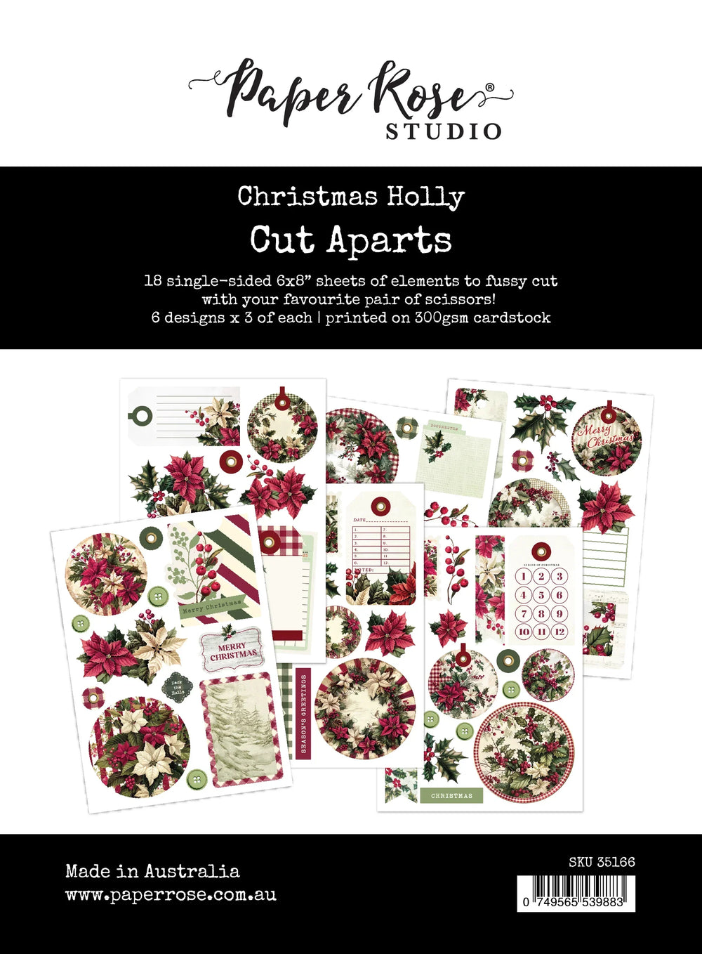Bloc de papiers décoratifs Holly de Noël à découper 35166