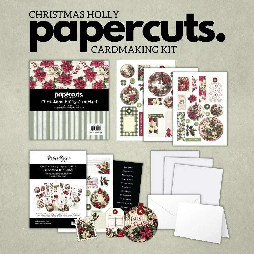 Kit de fabrication de cartes Noël Houx Découpes de papier 35178