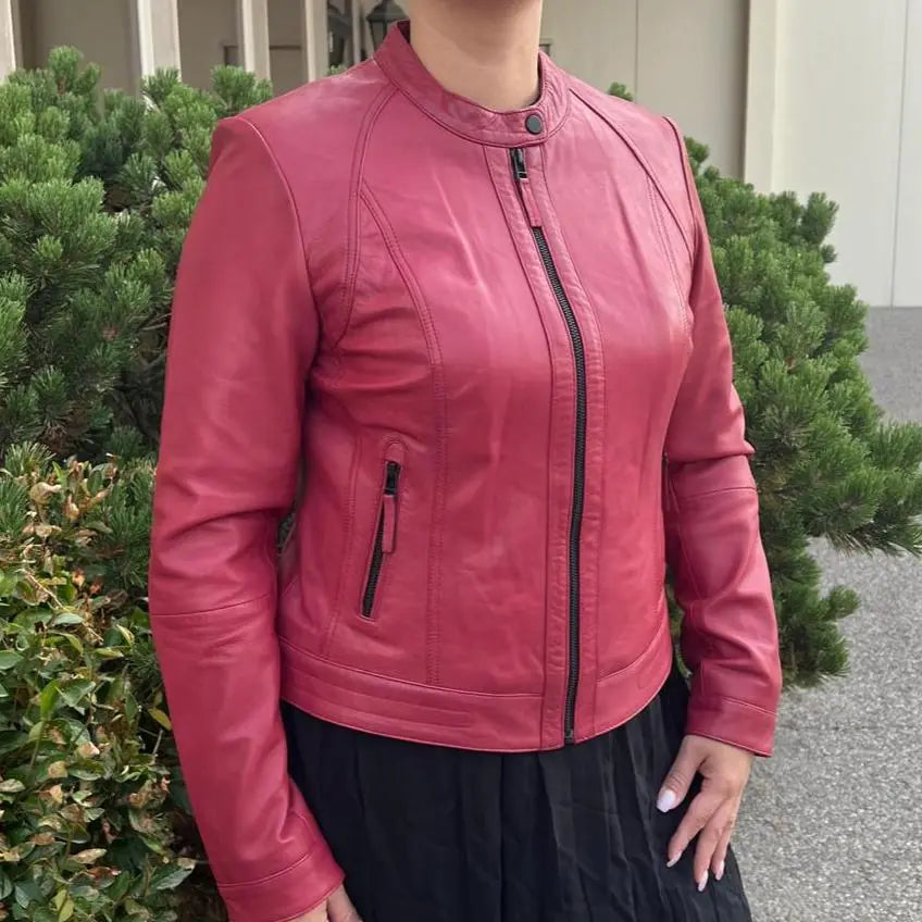 Blouson classique en cuir d'agneau pour femme