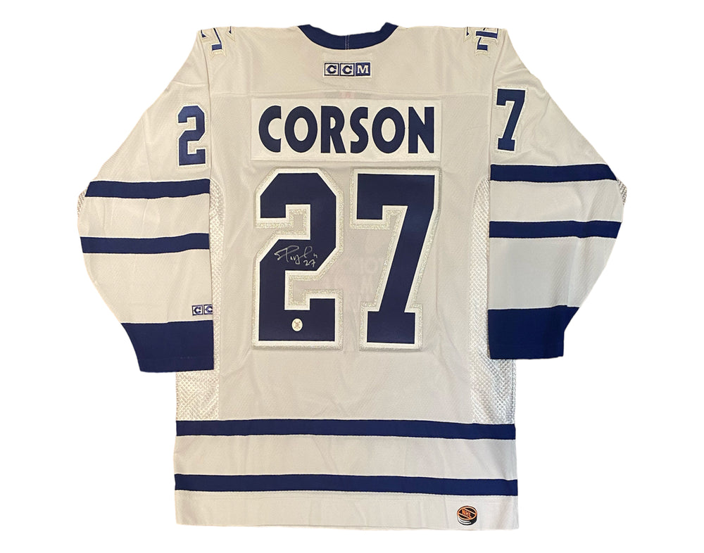 Maillot réplique CCM blanc extérieur des Maple Leafs de Toronto, autographié par Shayne Corson