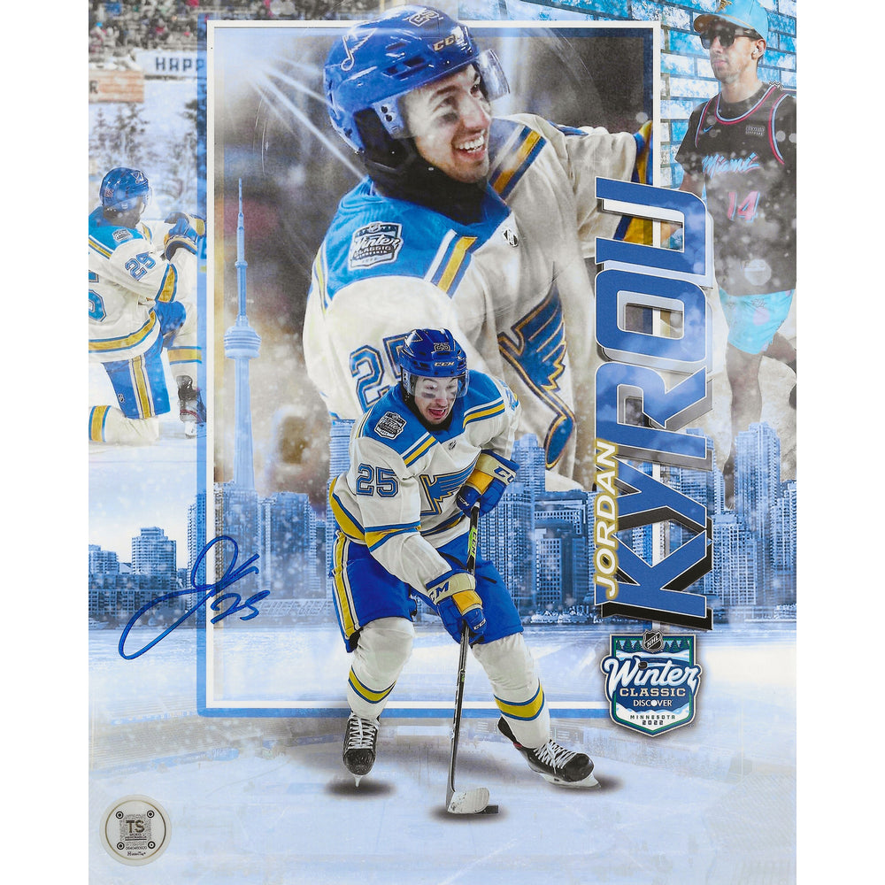Photo 8x10 de Jordan Kyrou dédicacée - St. Louis Blues - Artwork Collection Classique Hiver 2022