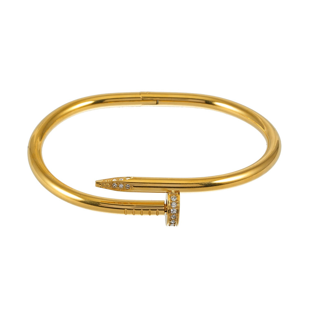 DAVIDKA Or : Bracelet Clou Industriel Chic Incrusté de Zirconium