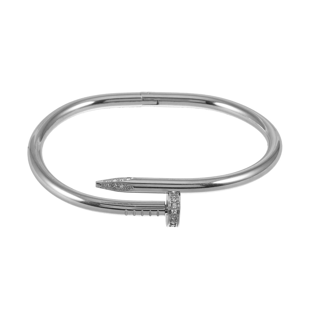 DAVIDKA Argent (Or Blanc) : Bracelet Clou Torsadé Chic Industriel Incrusté de Zircon