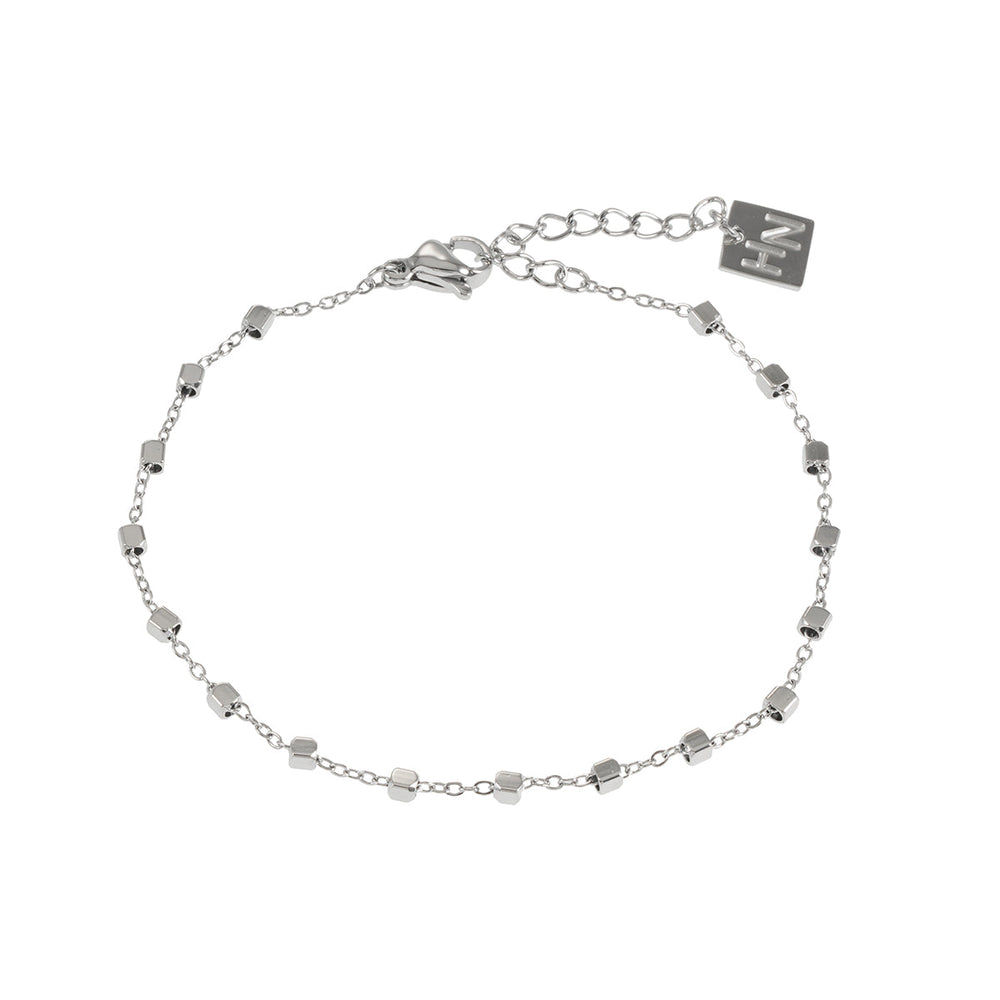 DEMELZA Or Blanc (Ton Argenté) : Bracelet Essentiel Quotidien avec Délicates Perles Carrées