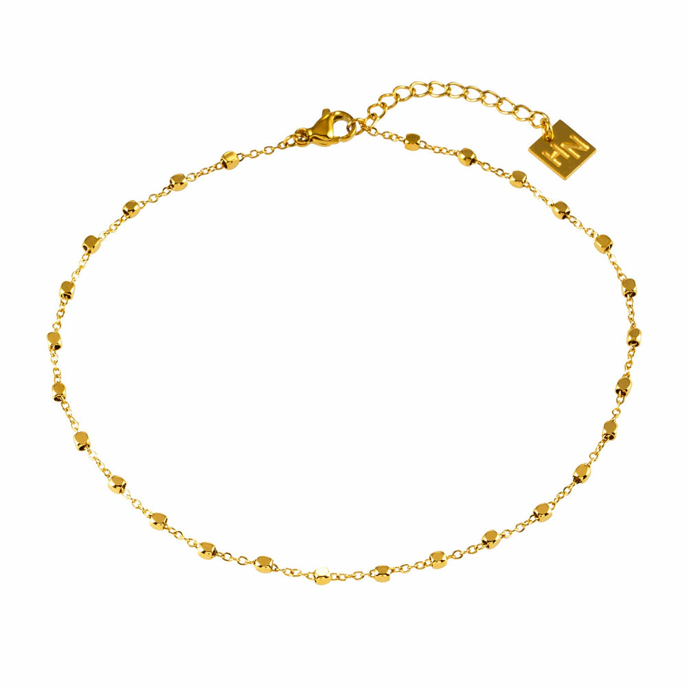 DEMELZA LG : Cheville contemporaine en or avec perles carrées délicates