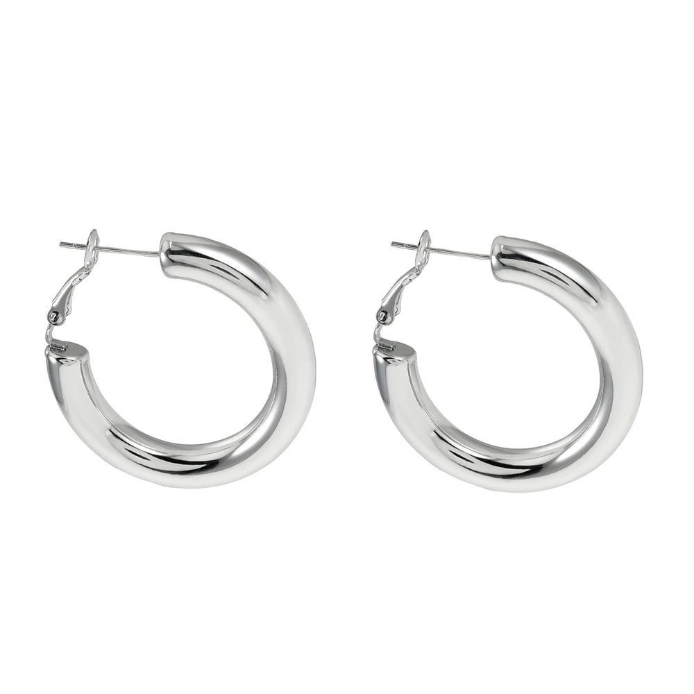 DERIVIER Argent (Or Blanc) : Boucles d'oreilles créoles essentielles semi-larges (3,5 cm)