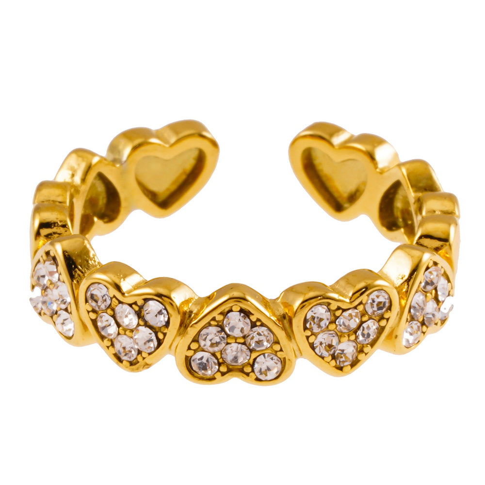 JEZREEL : Bague avec mini breloques en forme de cœur serties de cristaux de zircone au centre