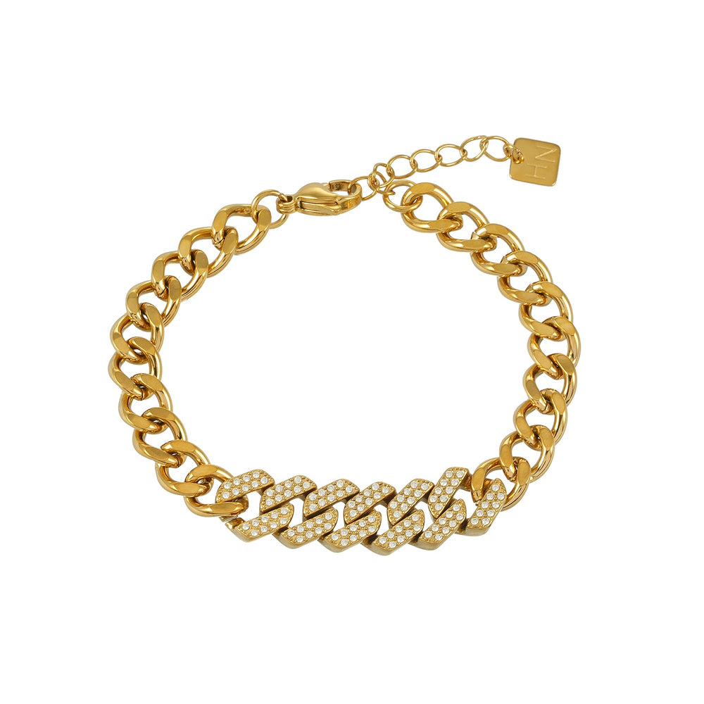 DOBBIO Or : Bracelet gourmette cubaine pavée – Chaîne audacieuse de luxe