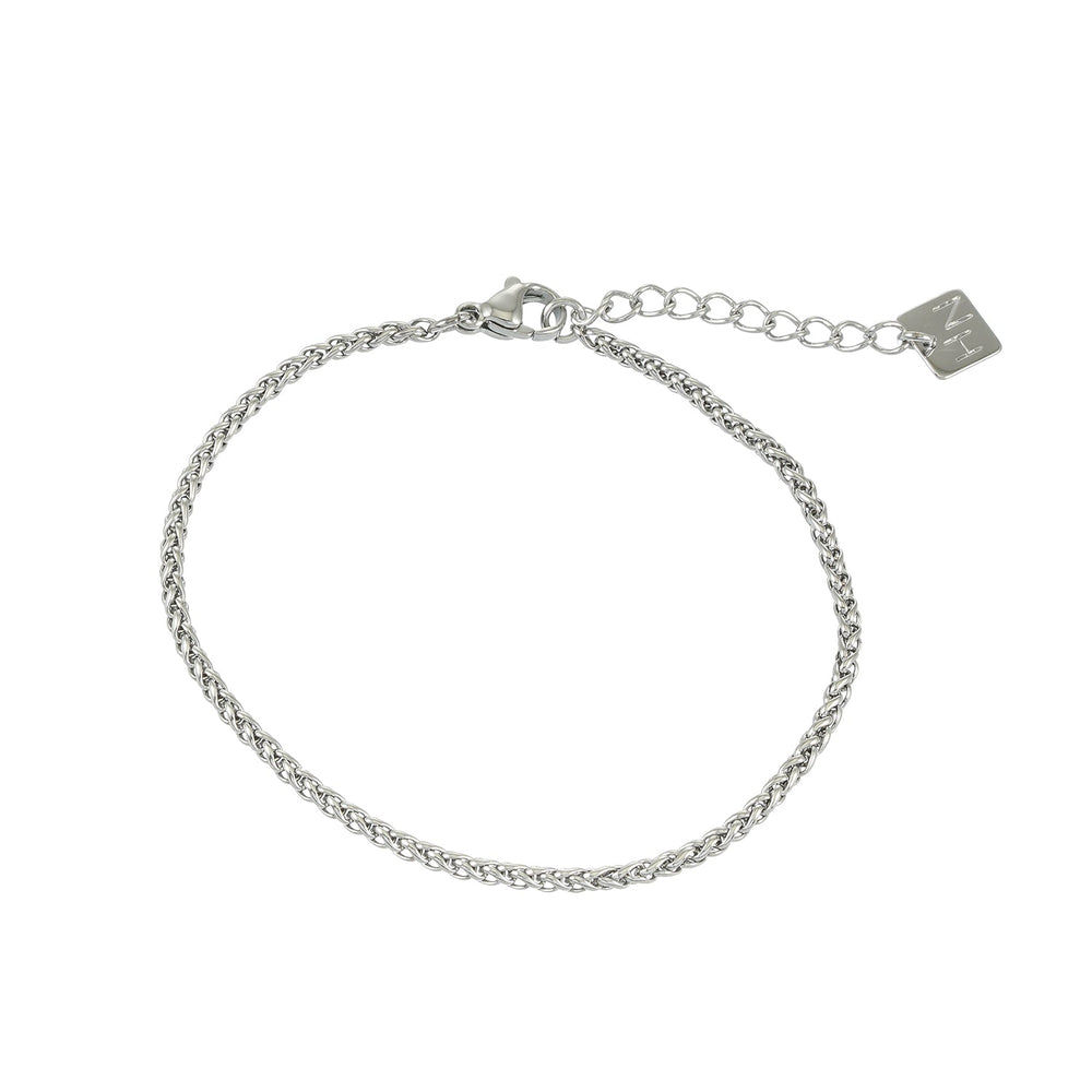 Bracelet SADIKA Argent (Or Blanc) : Bracelet à mailles tressées complexes et délicates avec un design de maillons tressés contemporain