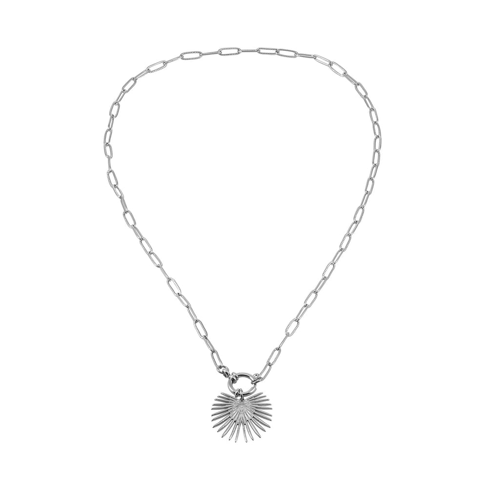 KANAI Argent : Collier à chaîne gourmette avec pendentif Hélios Rayons de Soleil – Inspiré de la Méditerranée Antique