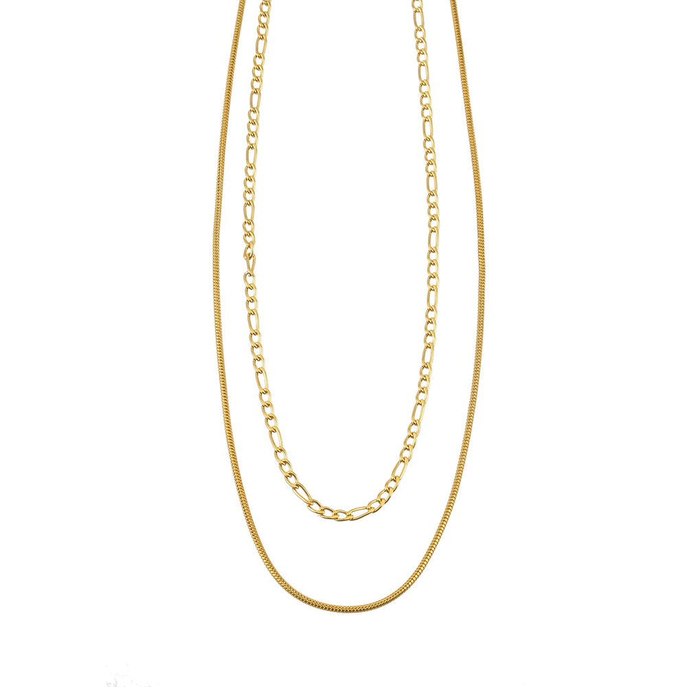 AMARA Or : Collier délicat à 2 rangs, texture serpent et chaîne en boucle - Collier en chaîne dorée