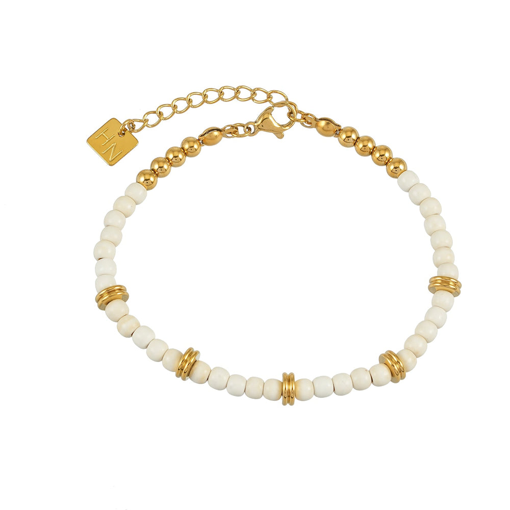 Bracelet JAMILAH Or : Pierres Turquoise Blanches et Perles d'Or