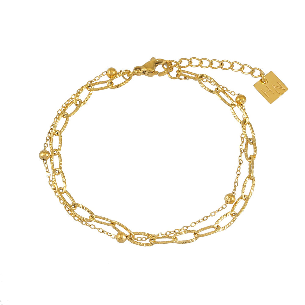 Bracelet CASTILA Or : Double Chaîne Maillons & Chaîne Perlée - Éclat en Dualité