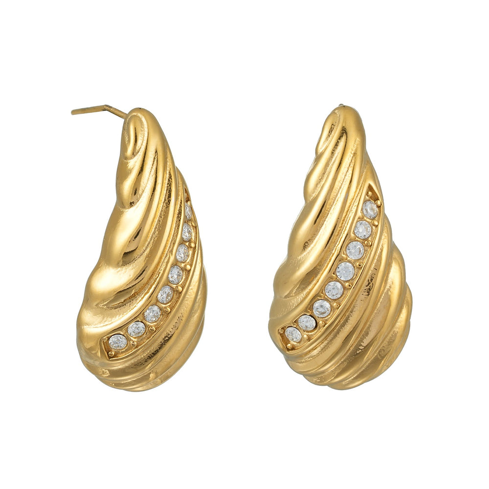 CAASHA Or : Boucles d'oreilles pendantes audacieuses avec lignes texturées et centre en zircone pavée