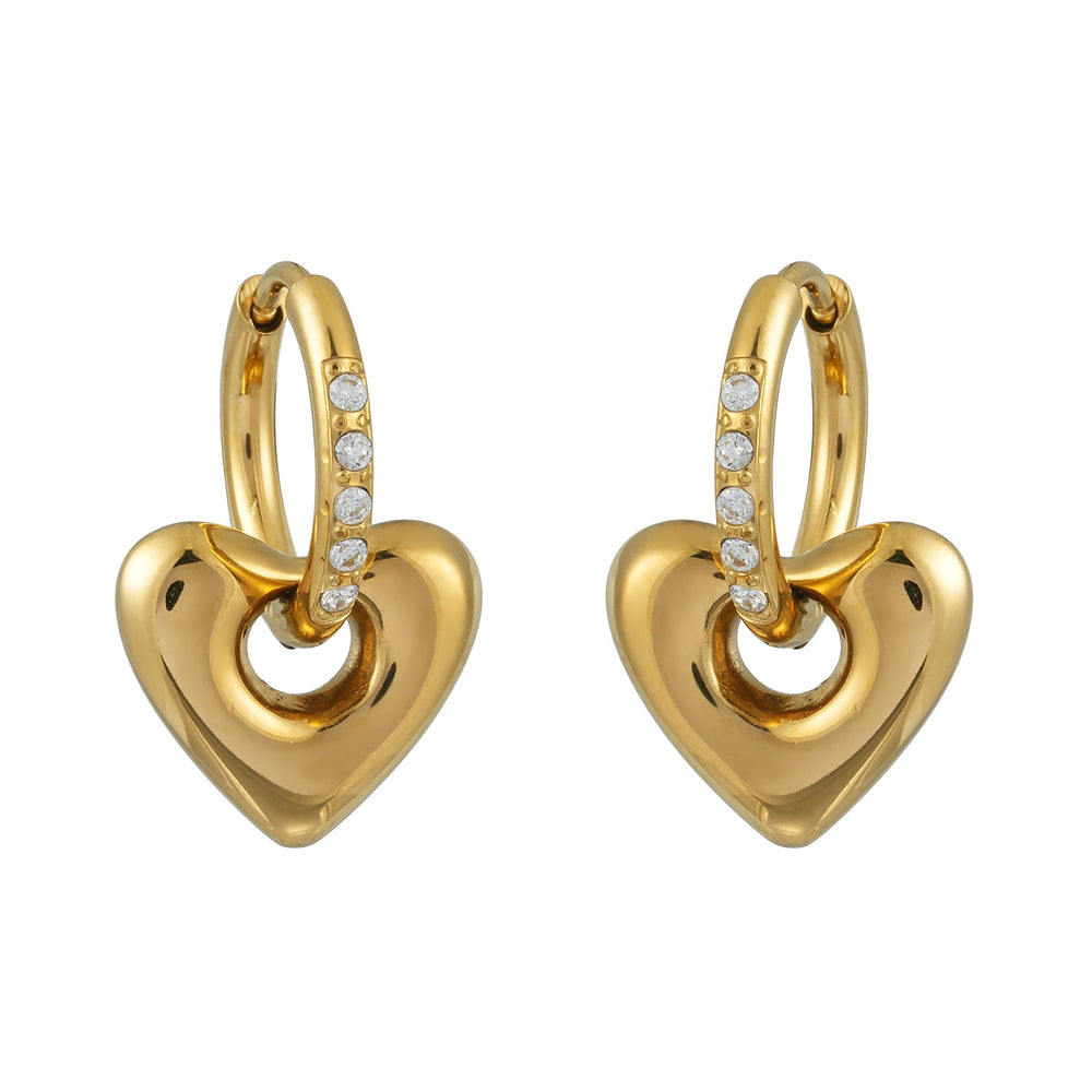 BISHAARA Or: Boucles d'oreilles créoles avec cœur incrusté de zircone – Amour éternel