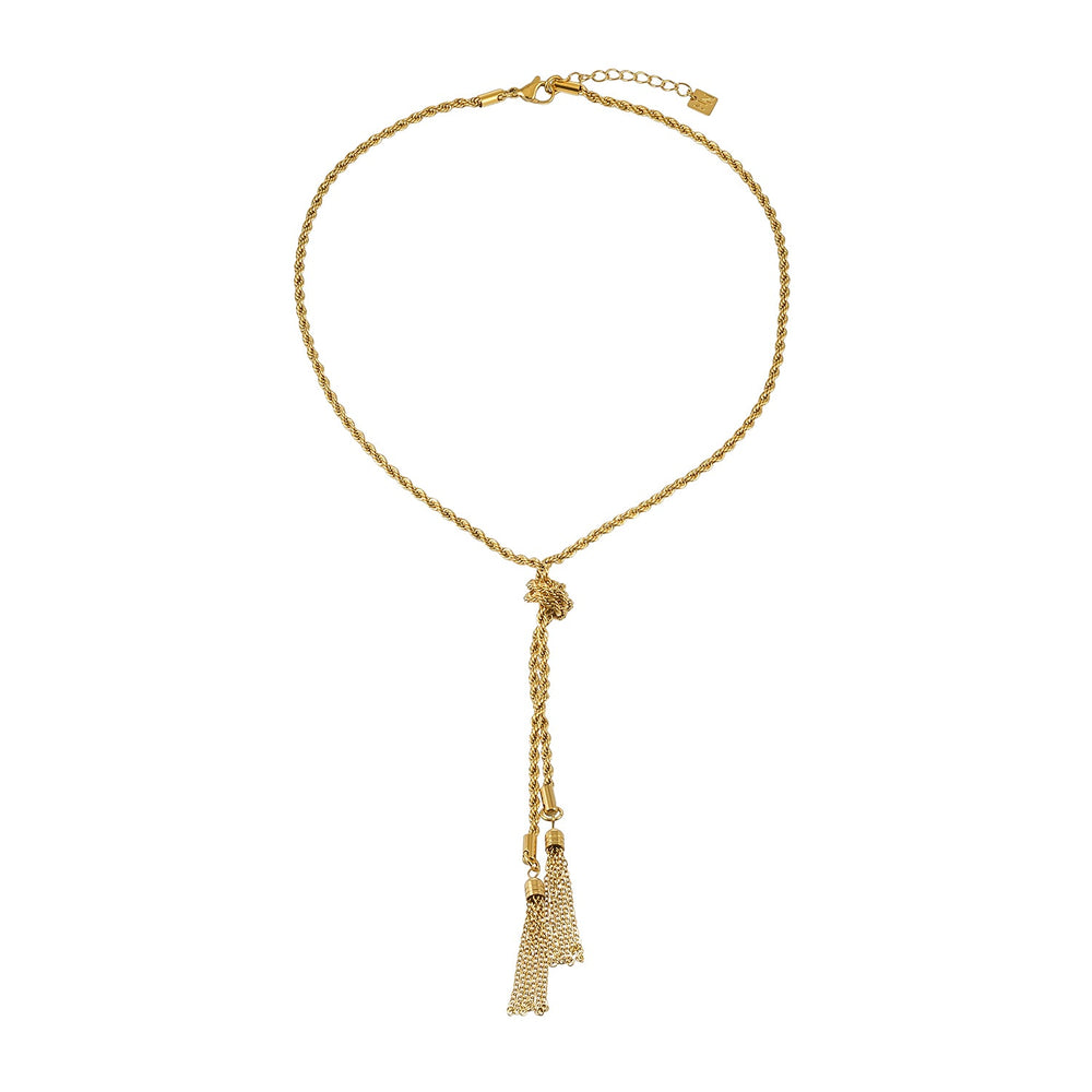 PIO Gold: Rope Chain Tassel Y-Necklace for Women – Adjustable Dainty Lariat Drop Statement Jewelry Perfect for Layering