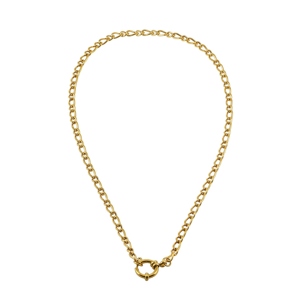 MALAIKA Or : Collier à maillons mixtes épais avec pendentif anneau
