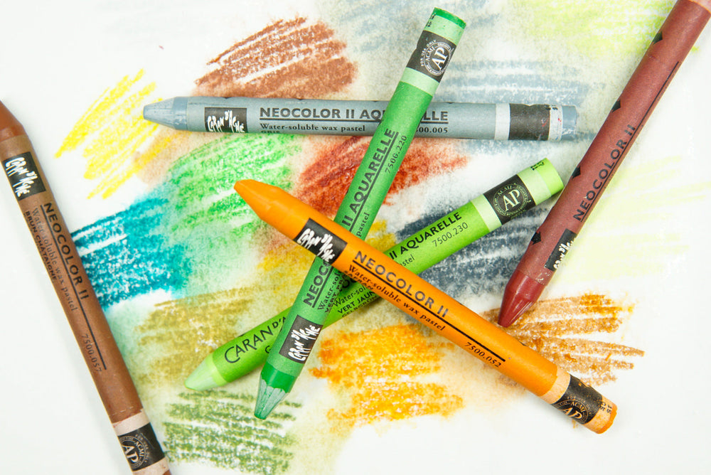 Caran d'Ache - Classic Neocolor II Water Soluble Wax Crayon - Black, White and Greys