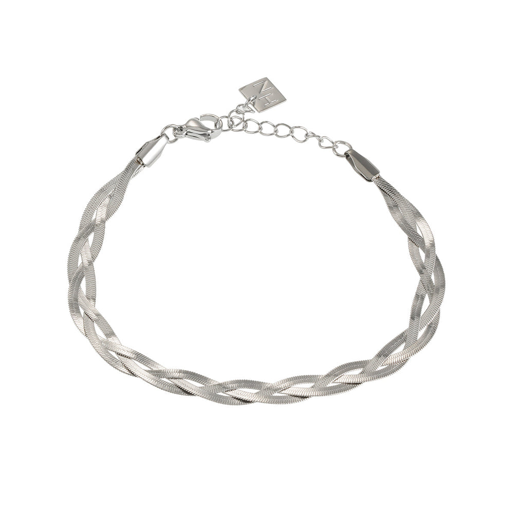 ELLA Or Blanc (Ton Argenté) : Bracelet Entrelacé Texture Peau de Serpent Chevrons