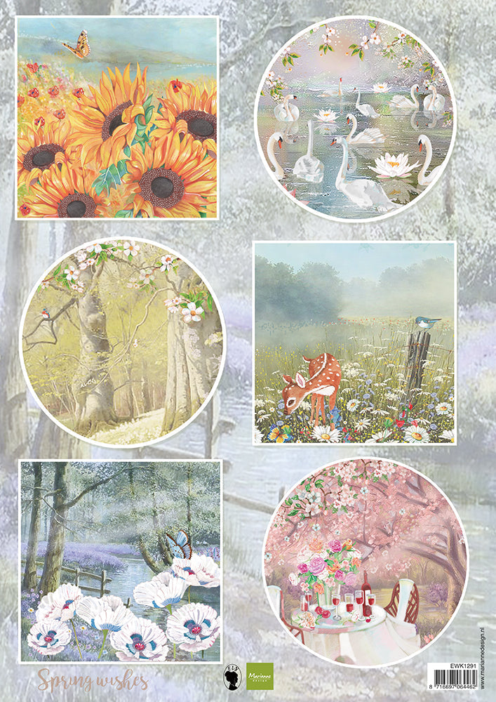 Marianne Design Feuille de découpe A4 - Vœux de printemps - Cygnes