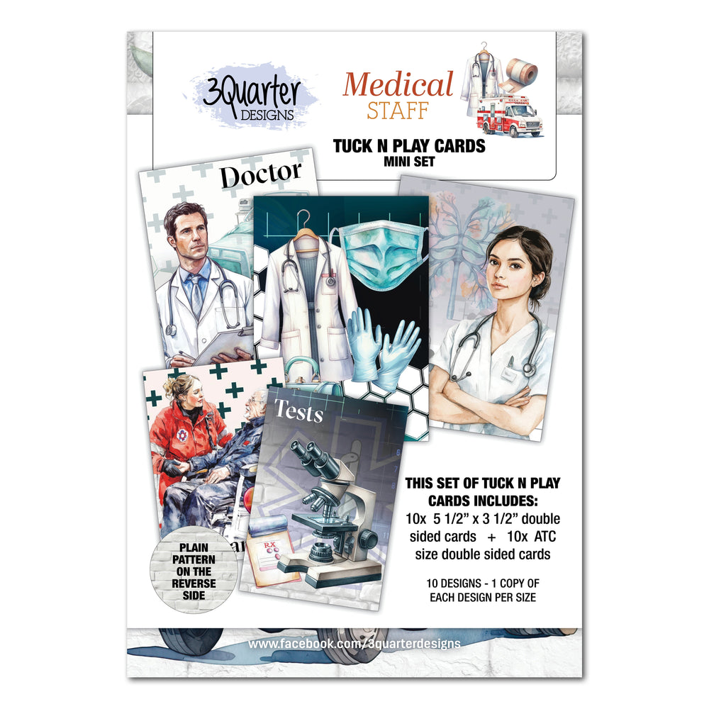 Cartes Mini Tuck N Play pour personnel médical, motifs 3 Quarter Designs