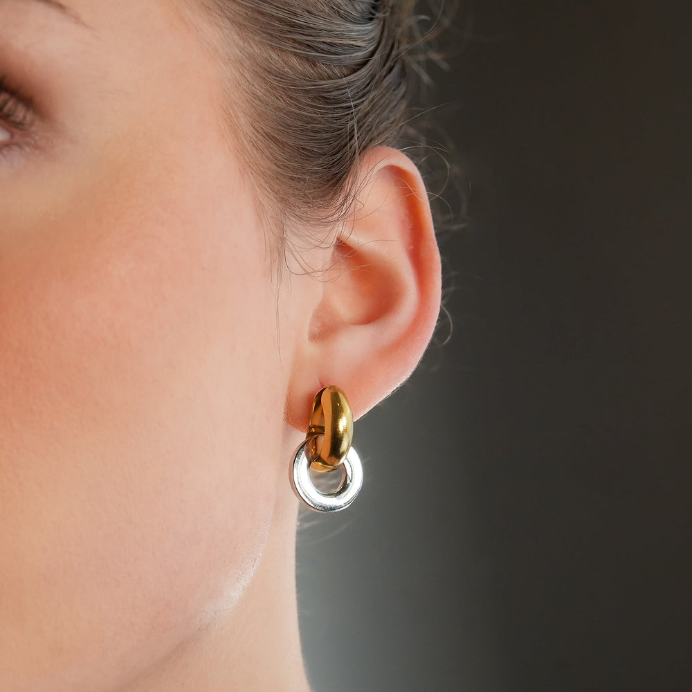FILMORA : Boucles d'oreilles géométriques chics à double anneau en métaux mélangés