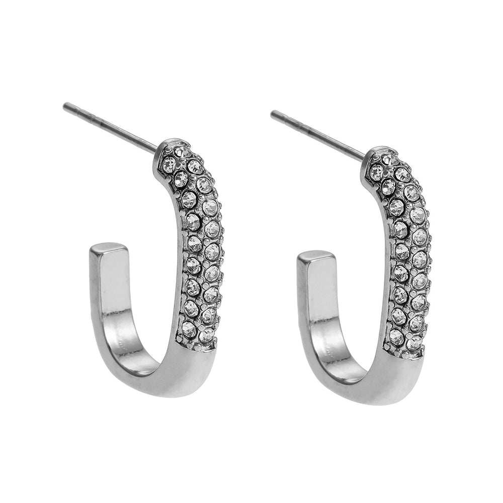 FIRLE Silver (White Gold): Partial Pavé Zirconia Oval Hoop Earrings