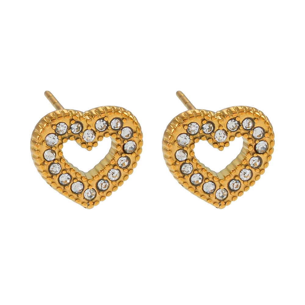 FOREVER Or : Boucles d'oreilles à clou incrustées de zircone (CZ) en forme de cœur éblouissant