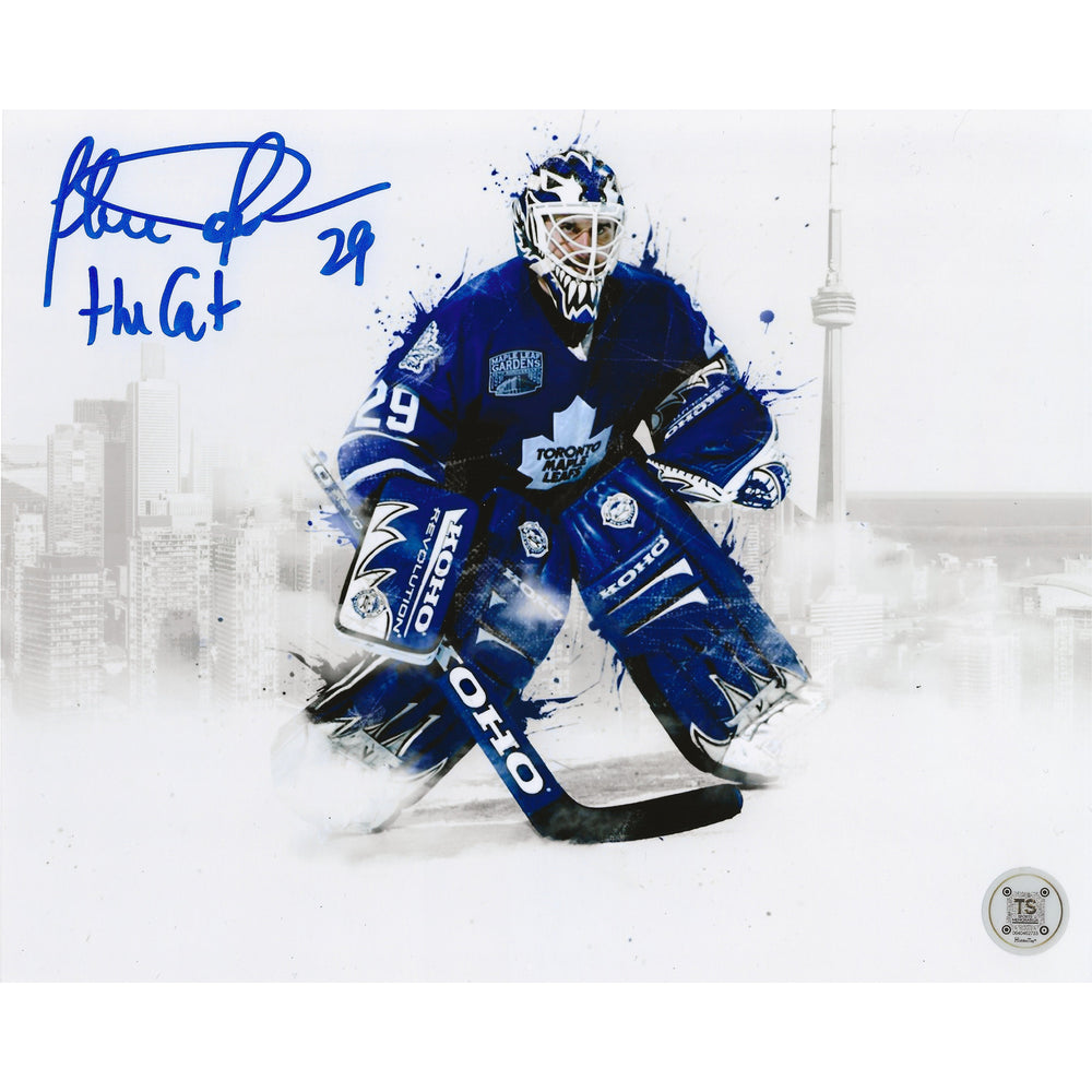 Photo 8x10 de Felix Potvin autographiée et légendée « The Cat » - Toronto Maple Leafs