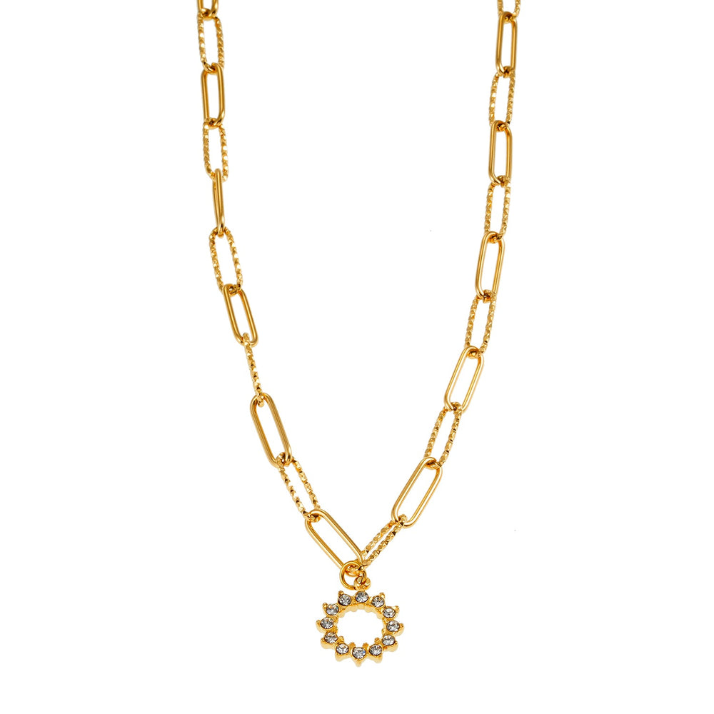 FRETTA : Collier avec pendentif étoile radiante en zircone, chaîne trombone en Or.