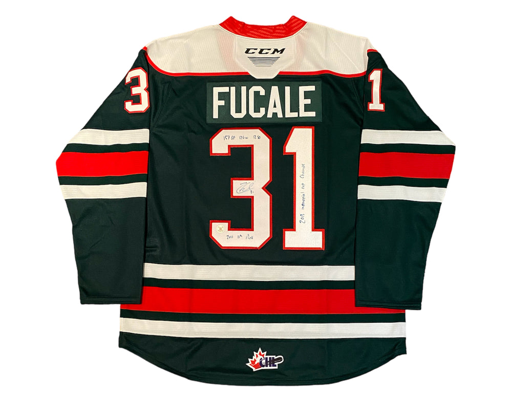 Maillot CCM Réplique Domicile Vert des Mooseheads de Halifax, Autographié par Zach Fucale et Multi-Inscrit