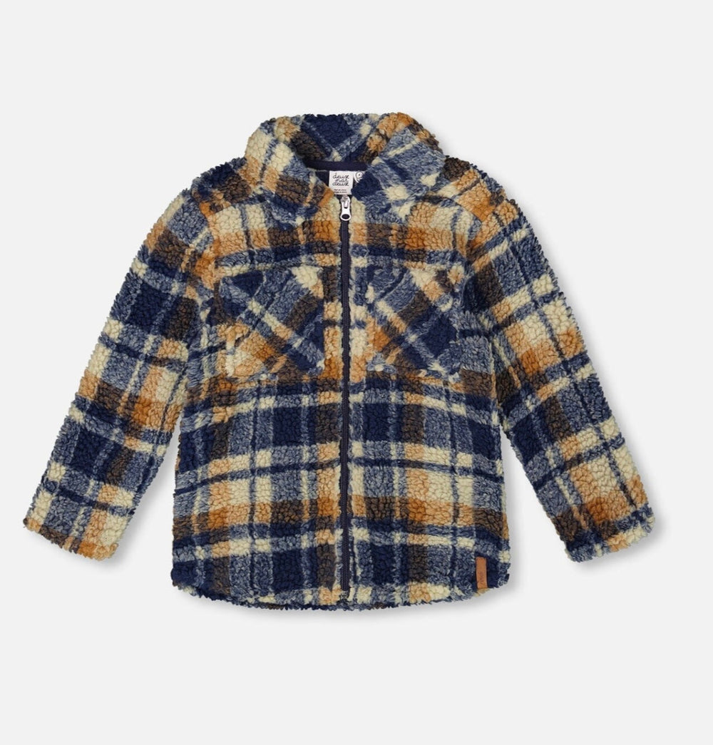 Sherpa Over-shirt | Navy & Brown Plaid | Deux Par Deux