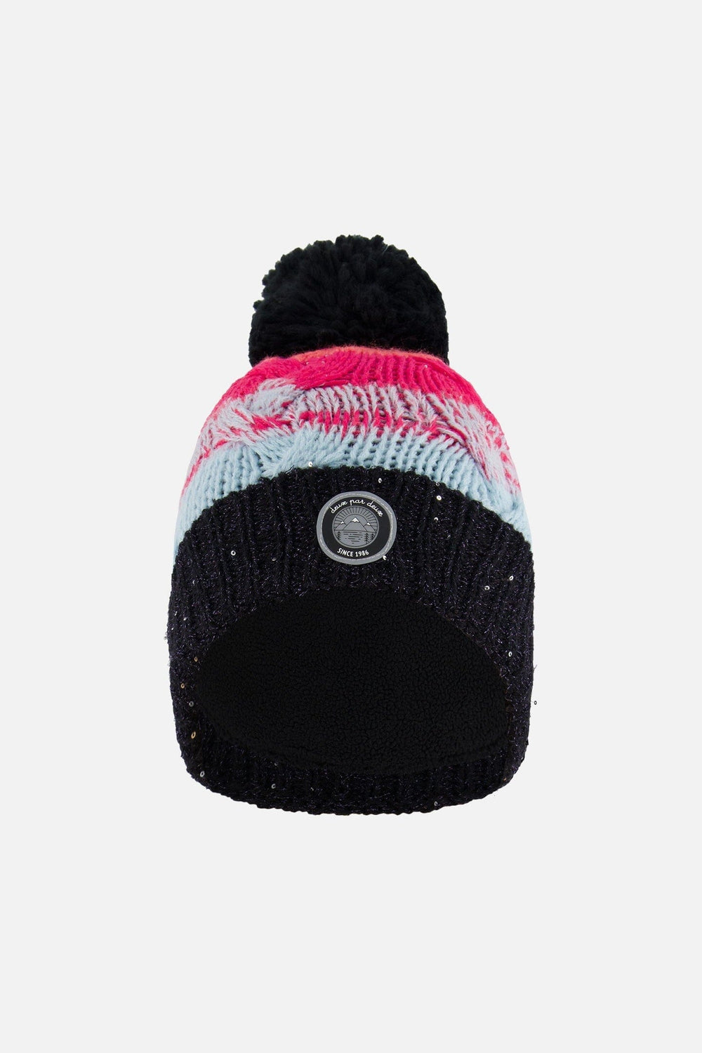 Bonnet tricoté dégradé bleu, corail et fuchsia