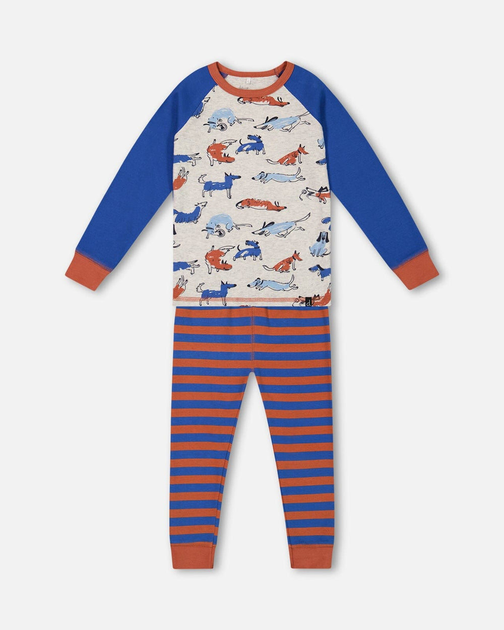 Ensemble pyjama deux pièces en coton biologique à rayures bleues et oranges