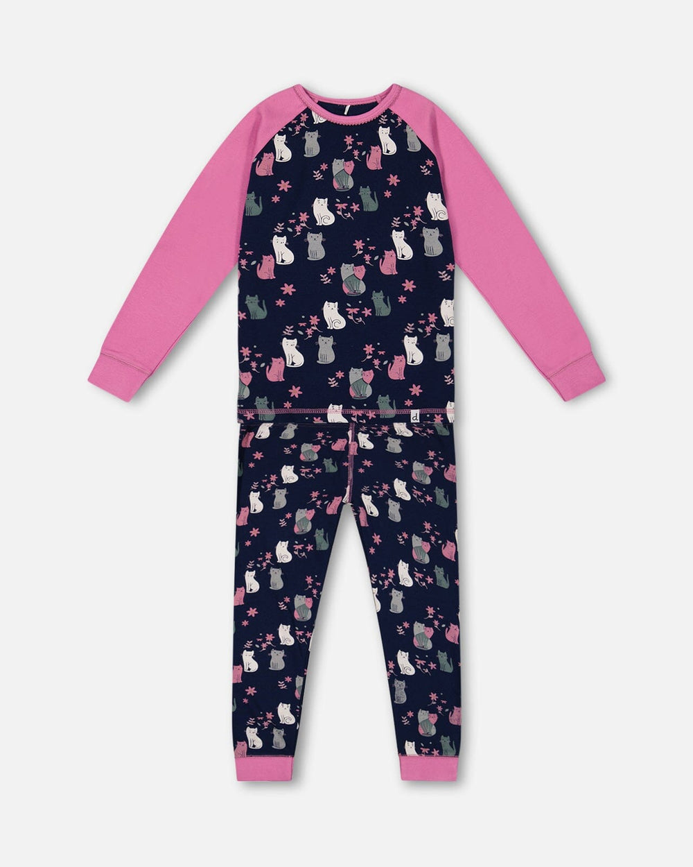 Organic Cotton Two Piece Pajama Set Navy Printed Cats