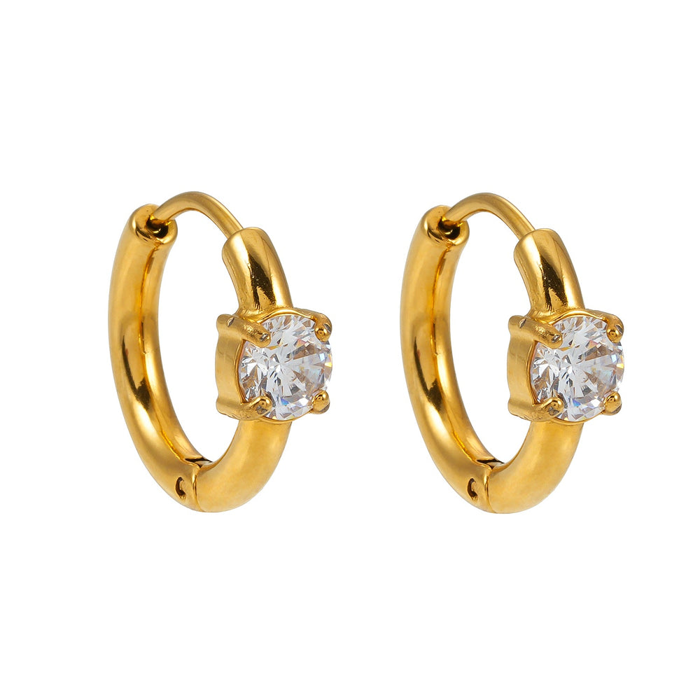 GALENA Or : Mini Créoles Or avec Pierre Ronde Moissanite