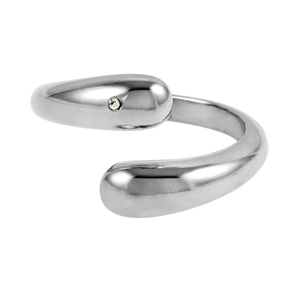 GARUVA : Bague abstraite moderne avec zircone solitaire en or blanc (ton argenté)