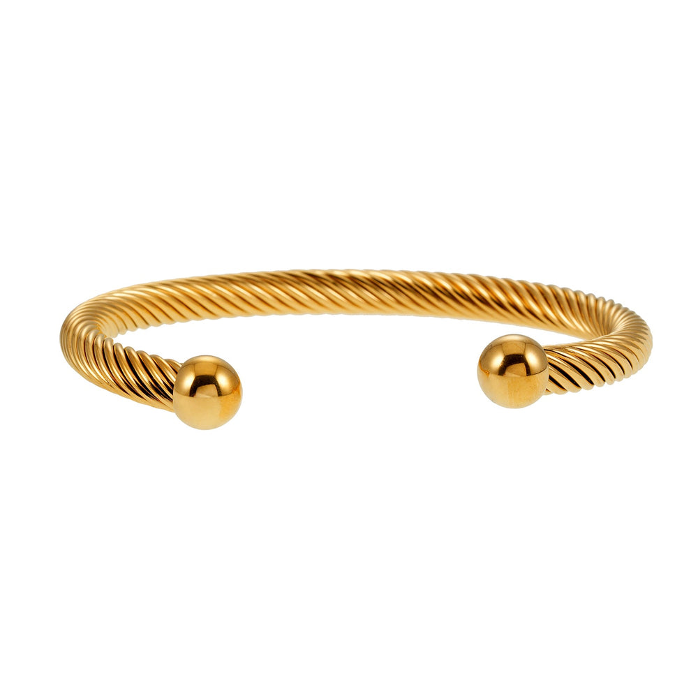 GOCHAR : Élégance Contemporaine - Bracelet Or avec Lignes de Surface et Perles Boules