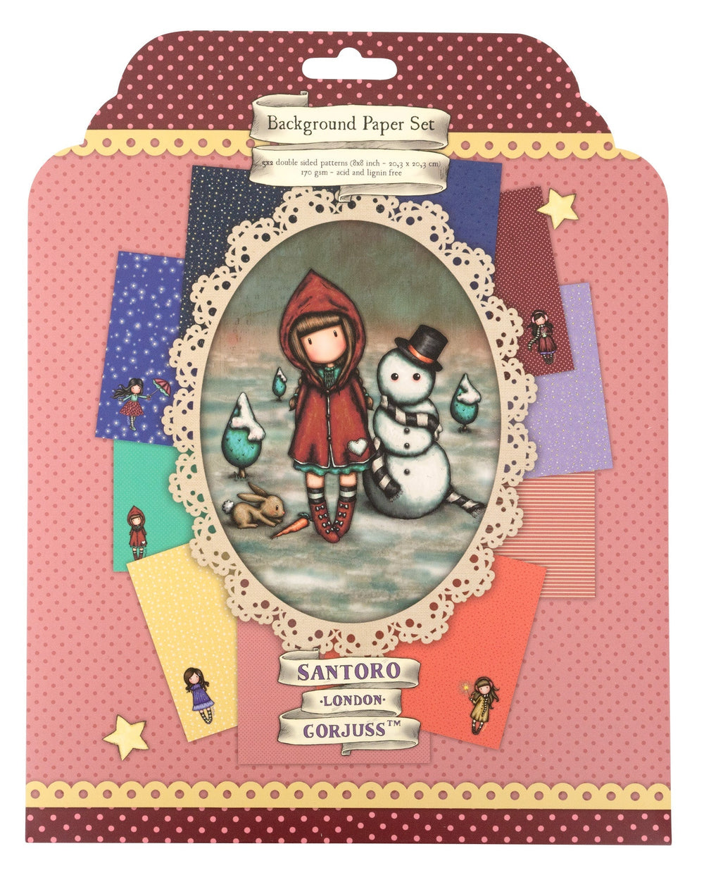 Lot de papiers SAN 5x2 motifs recto verso Gorjuss Essentials 203x203x3mm 10 feuilles n°34