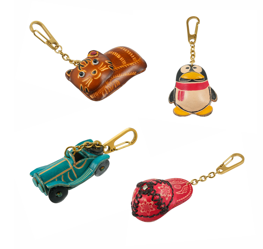 Collection de porte-clés en cuir de luxe Whimsy | Personnages de collection infusés d'or 18 carats