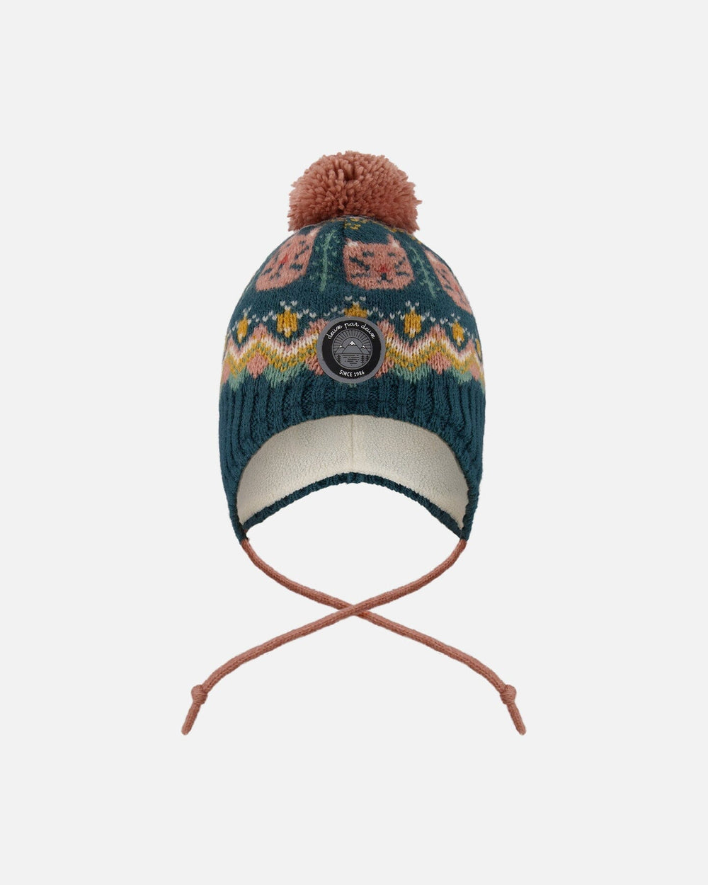 Lined Peruvian Knit Pompom Hat Green And Pink