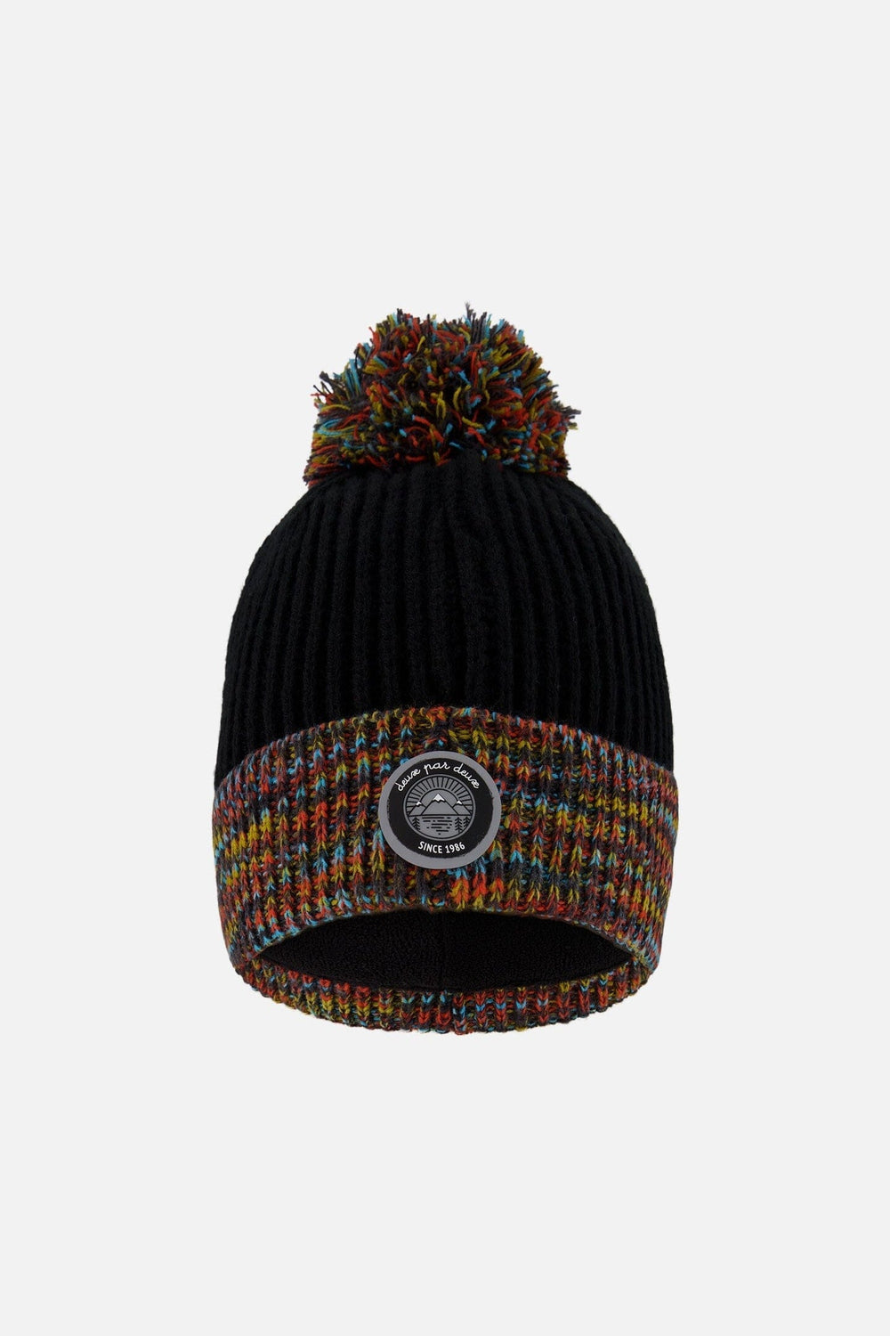 Lined Knit Winter Hat With Pompom Black And Multicolor