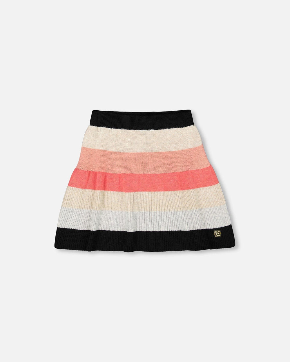 Jupe en tricot rayée beige, noire et rose