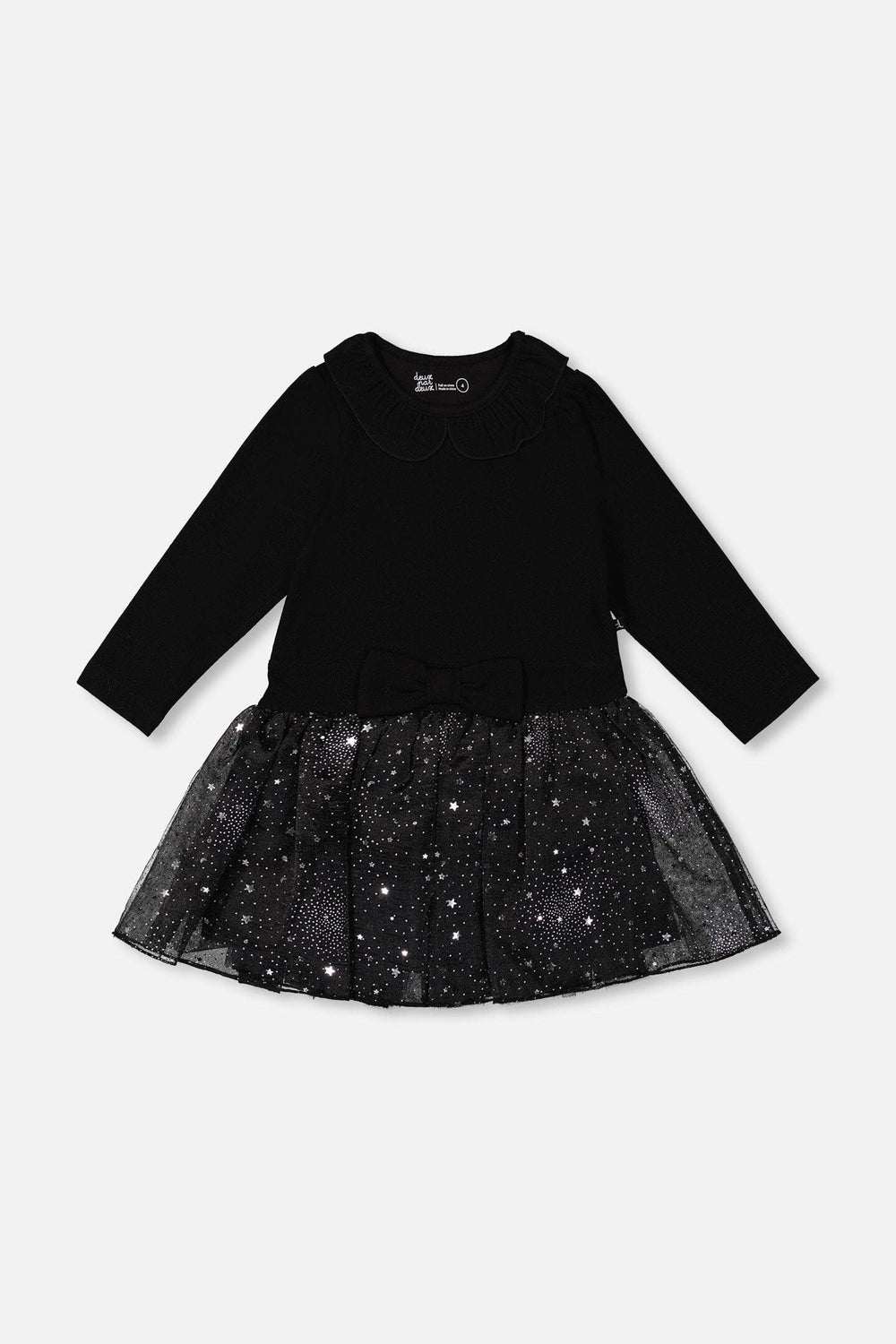 Bi-Material Dress With Glittering Skirt Black