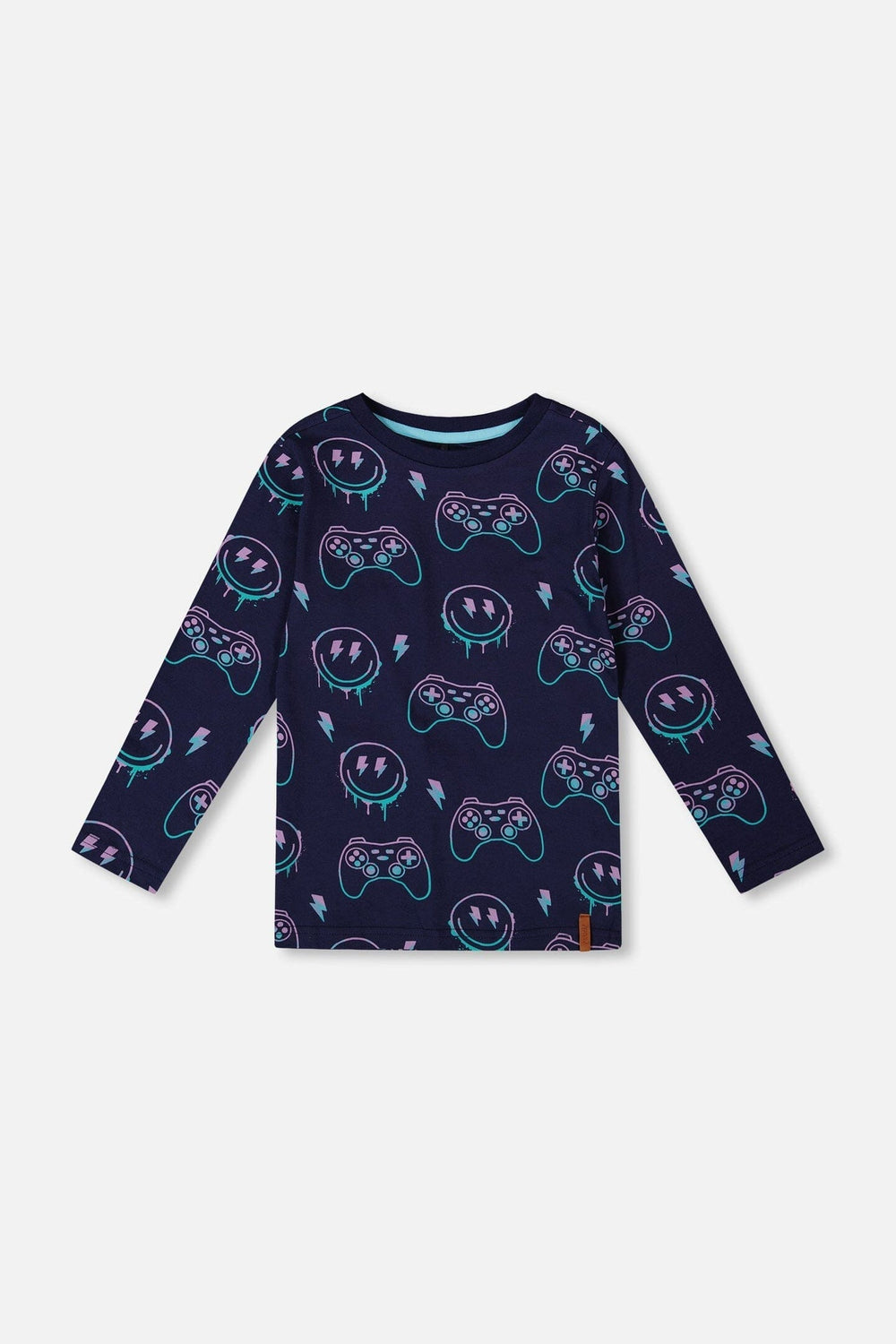 Long Sleeve Organic Cotton Allover Print Tee Navy Blue