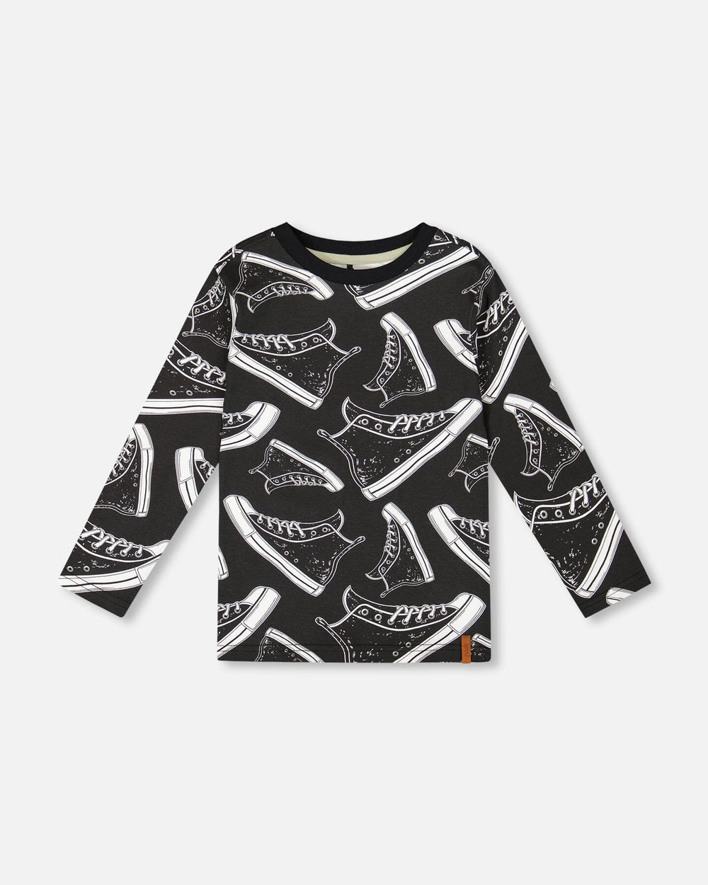 T-shirt à manches longues en coton biologique à imprimé intégral Noir